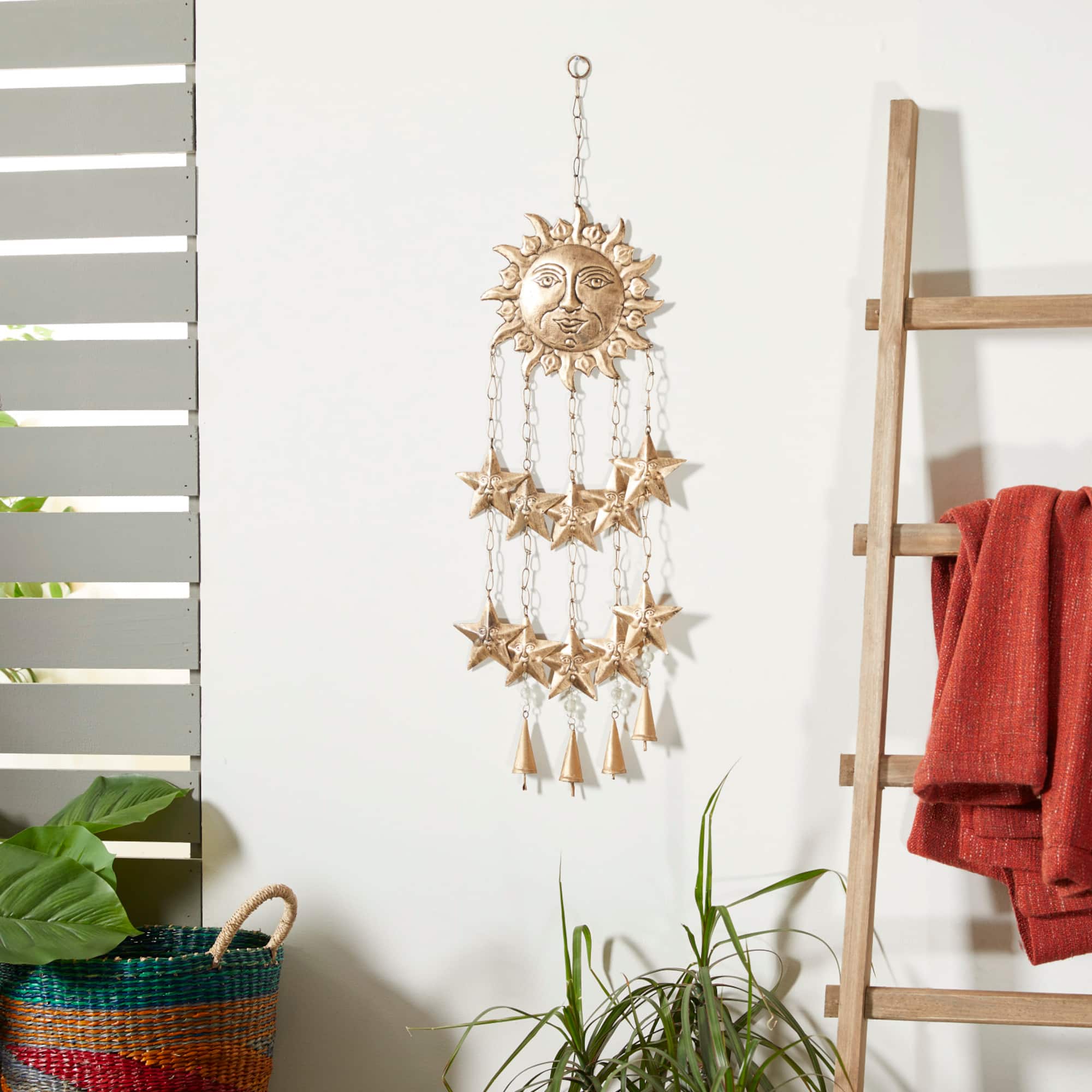 35" Gold Sun & Stars Metal Eclectic Windchime